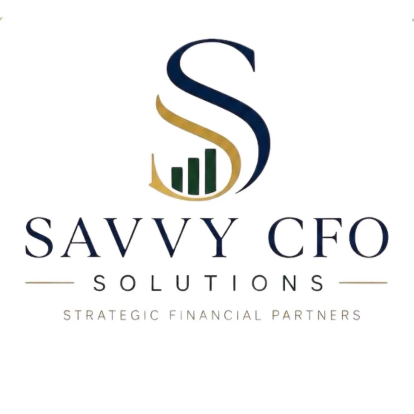 Logo for Savvy CFO Solutions with a stylized S and bar chart inside, the company name, and the tagline 'Strategic Financial Partners'.