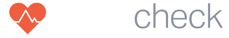 Logo with a red heart and a white heartbeat line, followed by the words 'pulsecheck' in black and gray text.