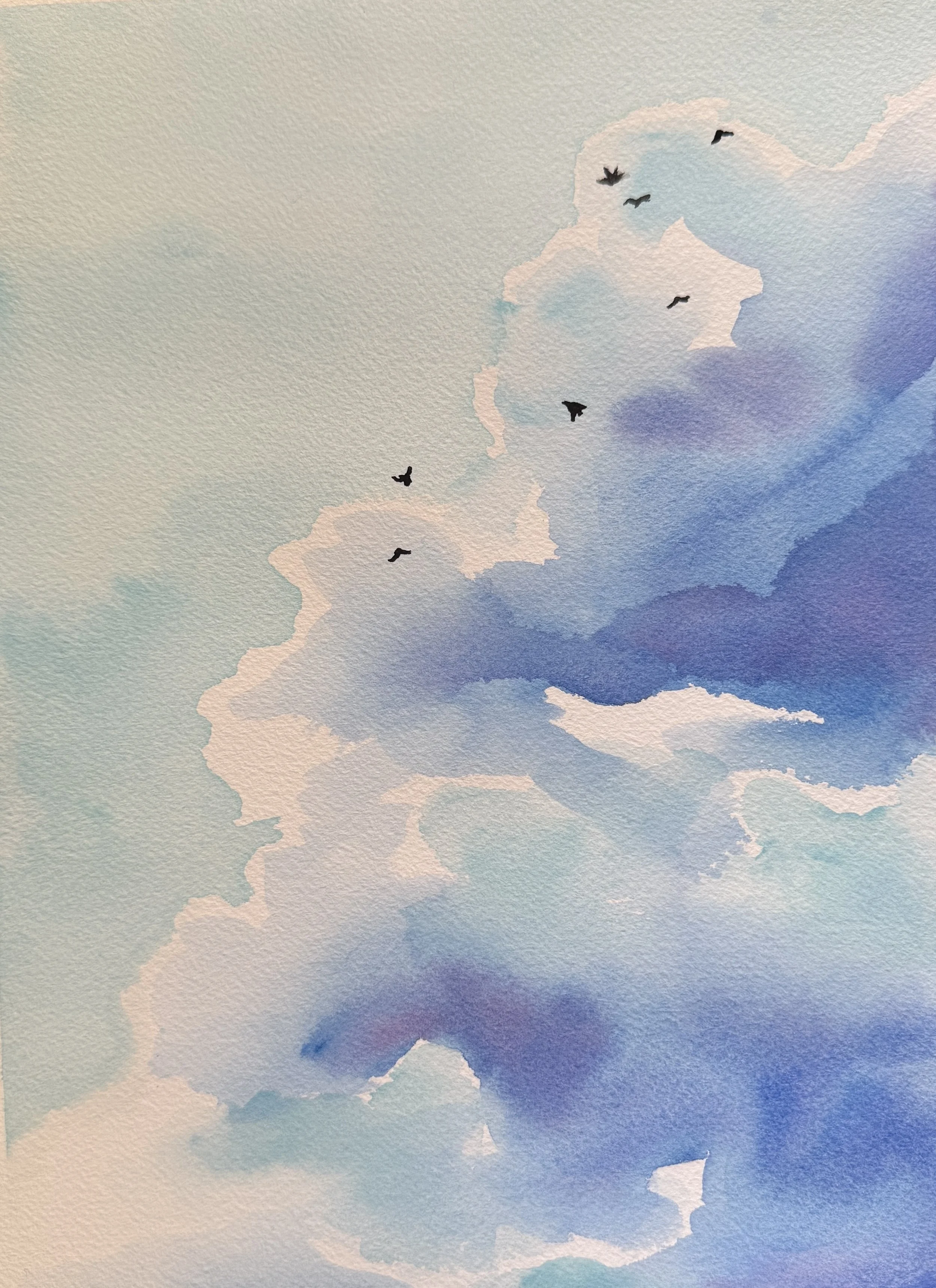 3. Crows in Clouds - Watercolor on Paper - 9 in by 12 in.JPG