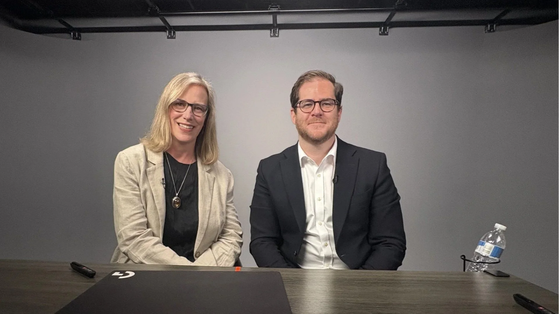 Katherine McComas and Dominic Balog-Way at the eCornell studio developing their professional course on Strategic Risk Communication.