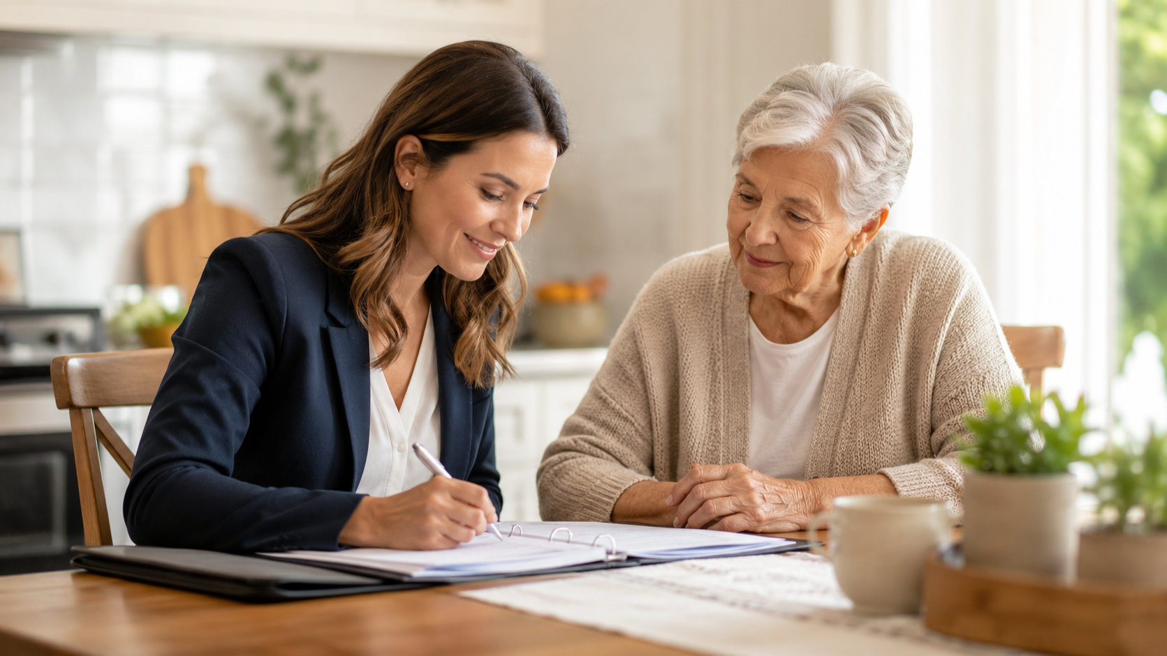Older adult receiving support with health, independence and aging related care decisions