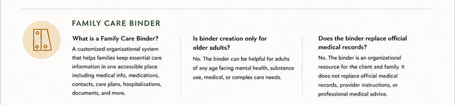 Questions about family care binder creation and organizing essential healthcare information