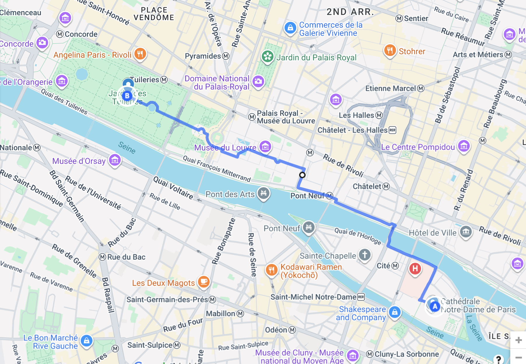 walking map notre-dame to tuileries through Louvre