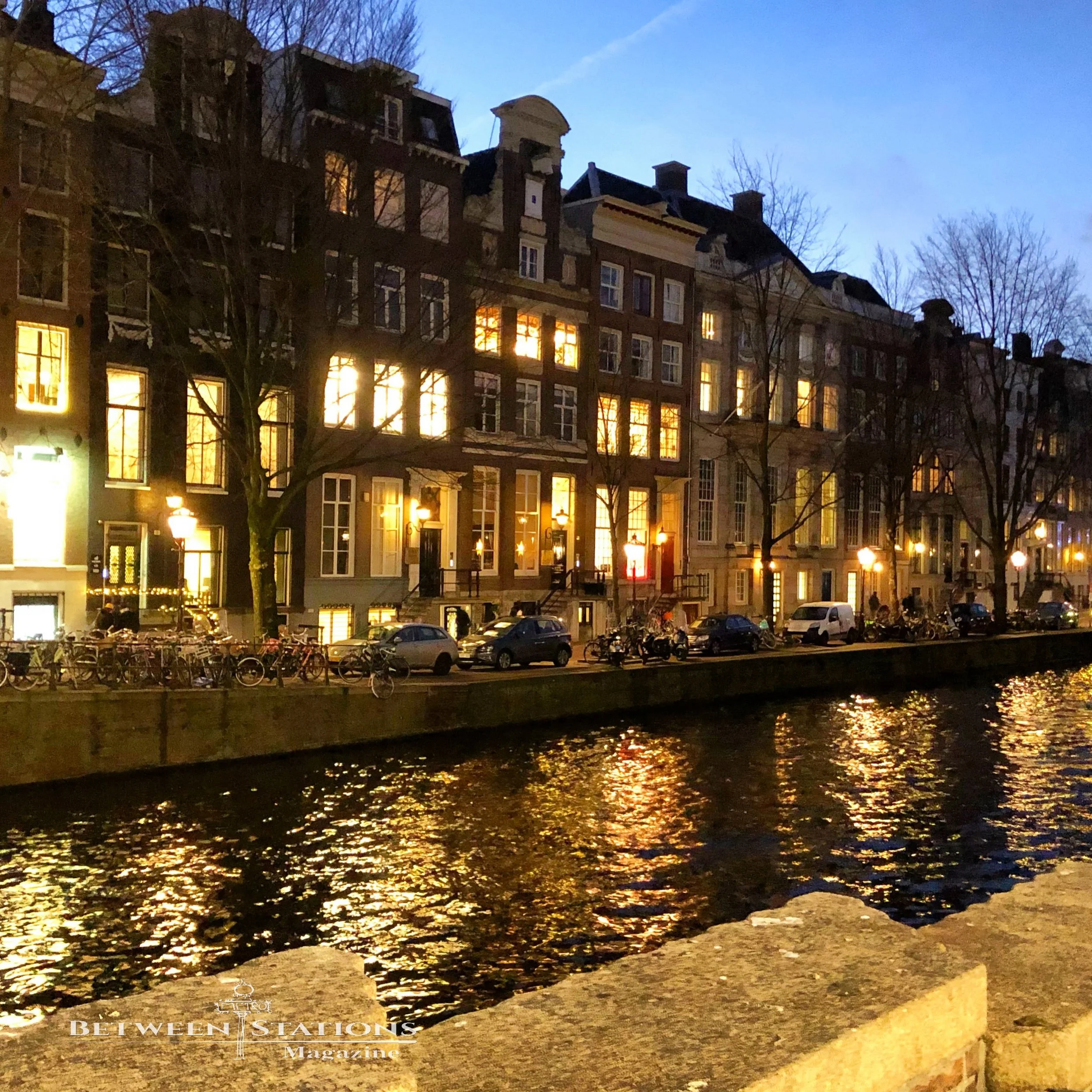 Amsterdam canal at dusk