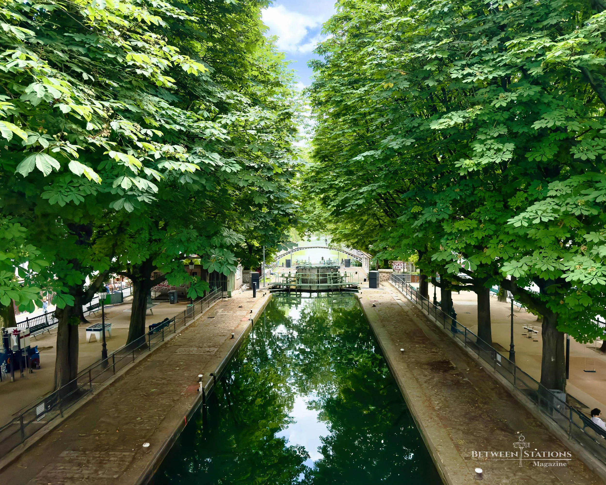 canal view of the locks at canal Saint Martin Paris