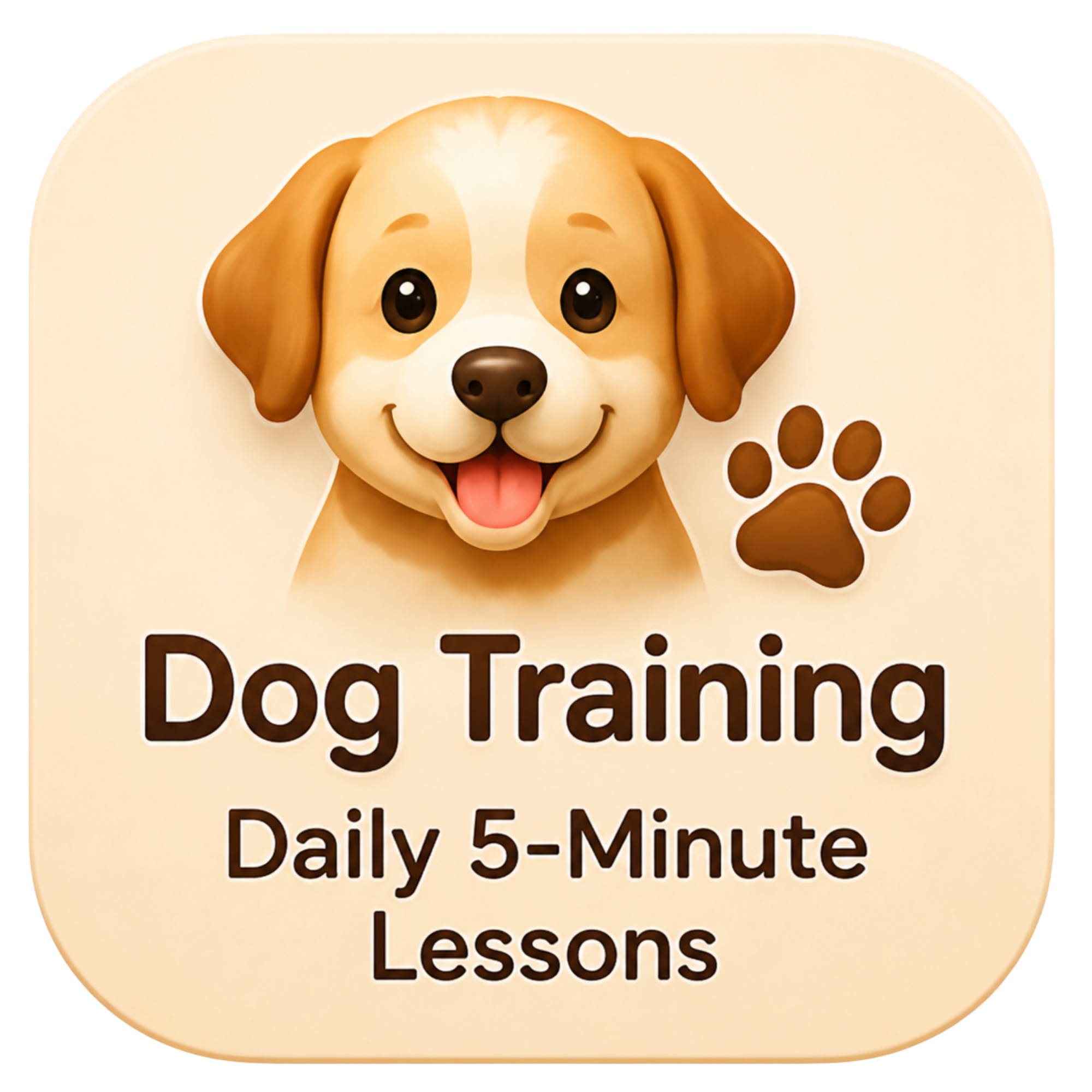A sign with a cartoon dog and paw print that reads 'Dog Training, Daily 5-Minute Lessons'.