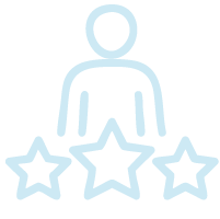 A simple line drawing of a person with three stars below them.