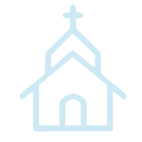 Outline of a church with a cross on top, simple line drawing