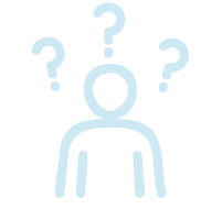 A simple line drawing of a person with three question marks above their head, indicating confusion or questioning.