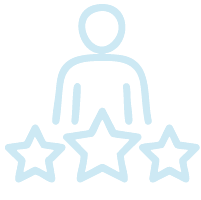 An icon of a person with three stars below.