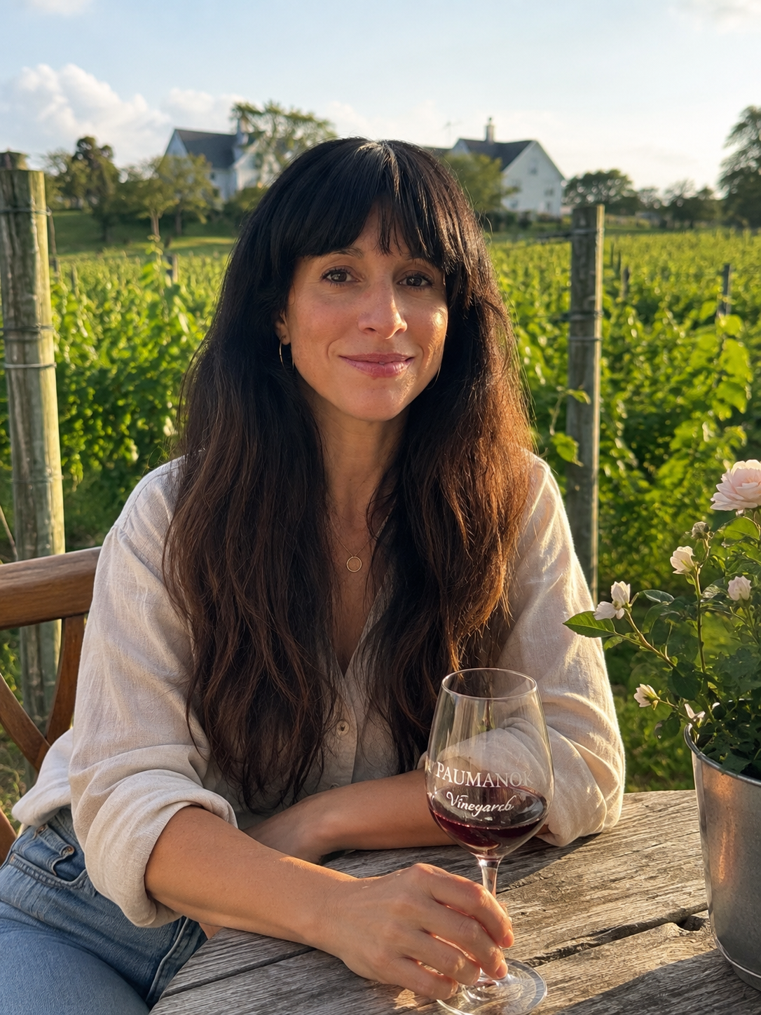 Andrea Sexton bio pic at a North Fork vineyard.