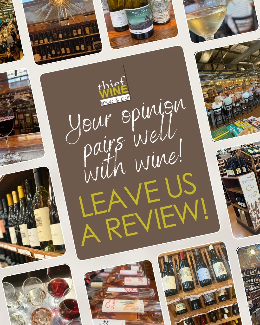 If you&rsquo;ve had a great glass, discovered a new favorite, found a bottle you loved, or just enjoyed hanging out with us, we&rsquo;d love to hear about it.

Your reviews help other wine lovers find us and they mean a lot to our small business.

Vi
