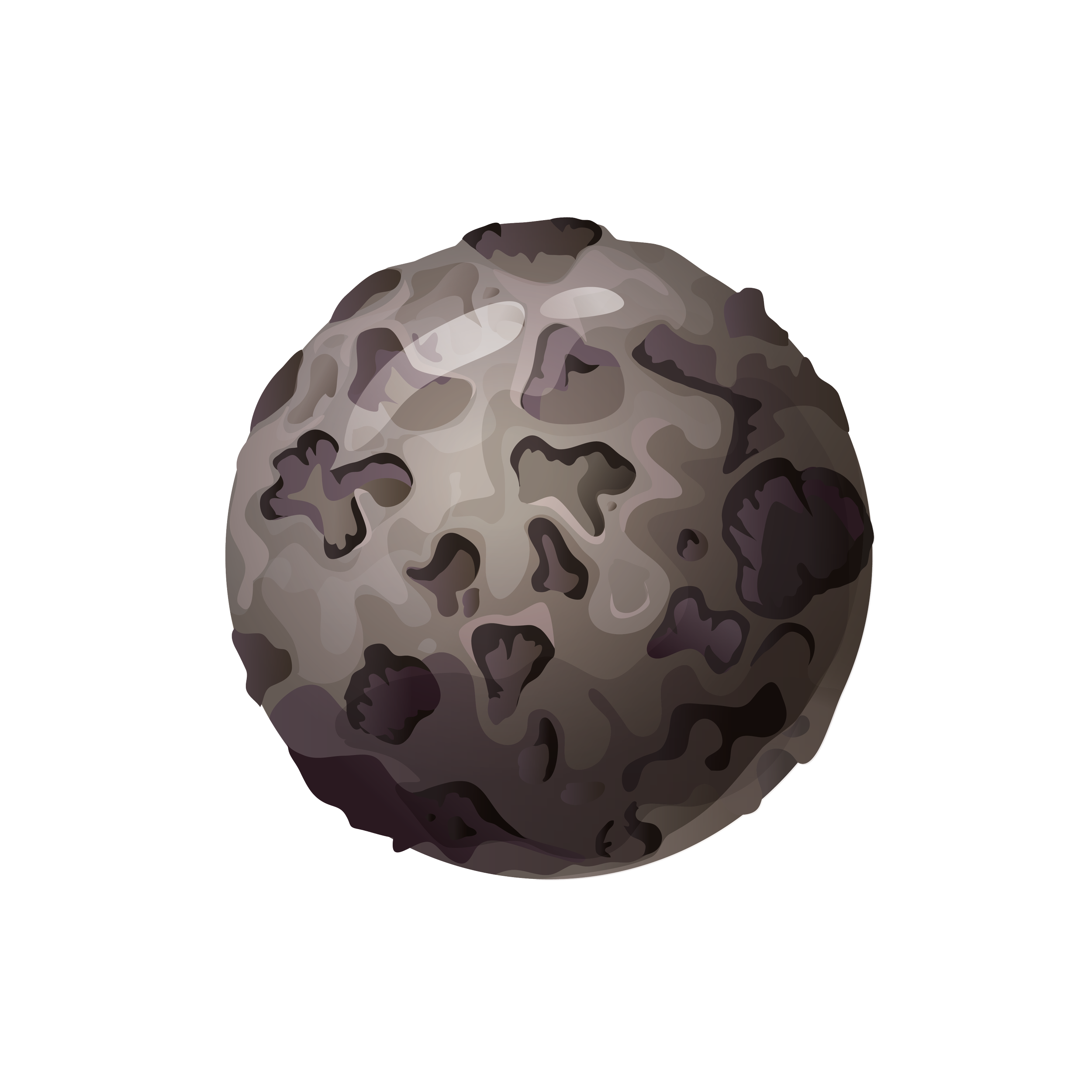 Illustration of a moon-like rocky celestial body with cratered surface, set against a black space background.