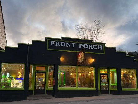 Front porch building with large windows and a sign reading 'Front Porch'