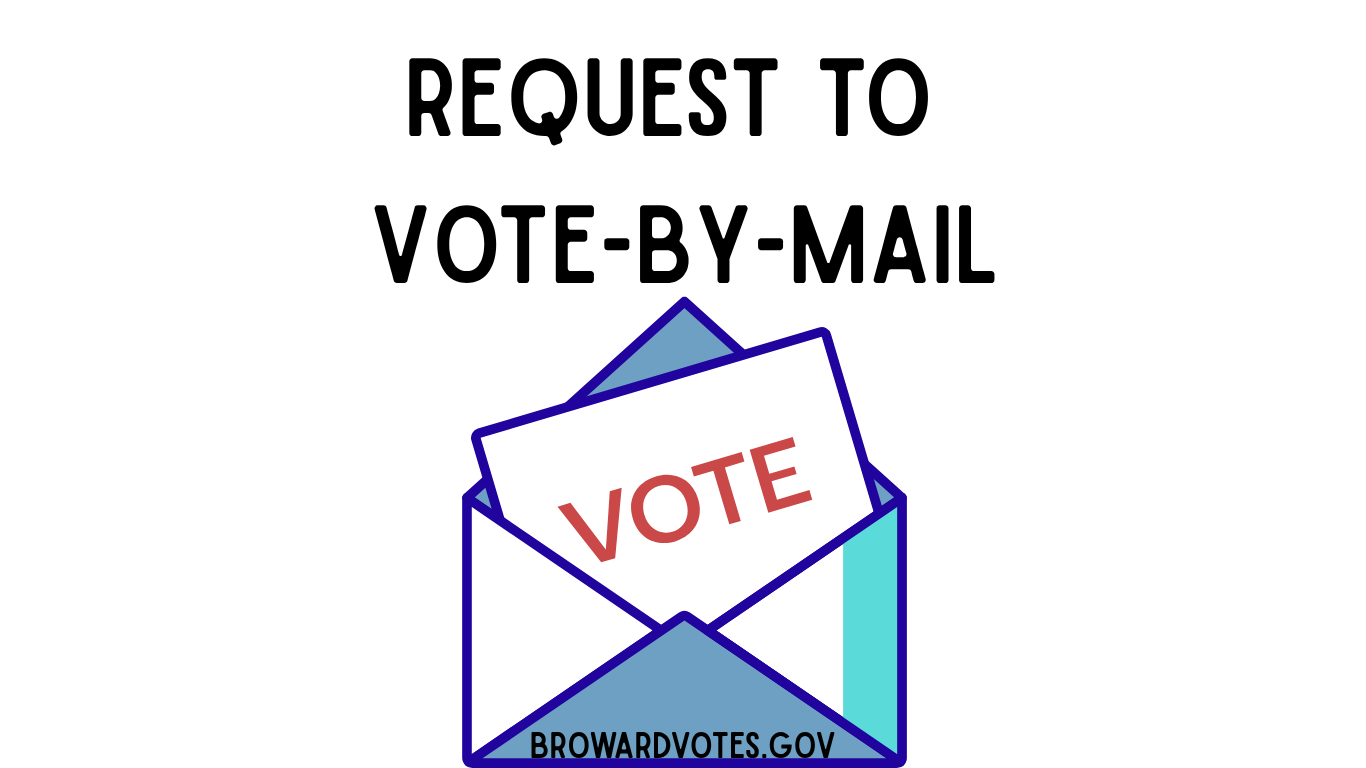 An illustration of an open mailbox with a voting ballot inside, above the text 'REQUEST TO VOTE-BY-MAIL' and the website 'BROWARDVOTES.GOV' at the bottom.