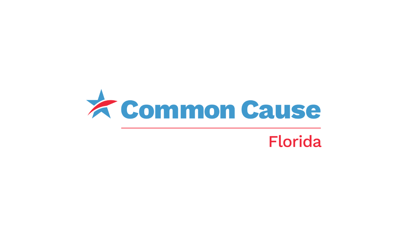 Logo of Common Cause Florida, featuring a blue star with a red swoosh and text in blue and red.