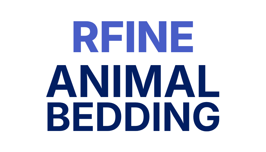 Text on white background reading 'RFINE Animal Bedding' in large blue letters.