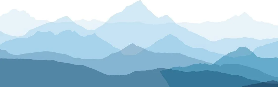 Illustration of multiple blue mountain ranges with varying shades, creating a layered landscape.