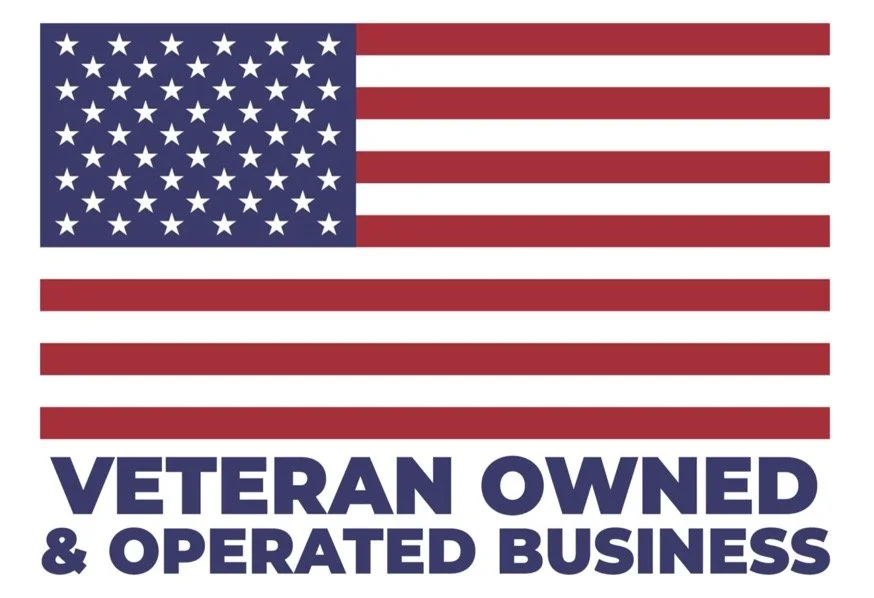 American flag with text 'Veteran Owned & Operated Business' at the bottom.