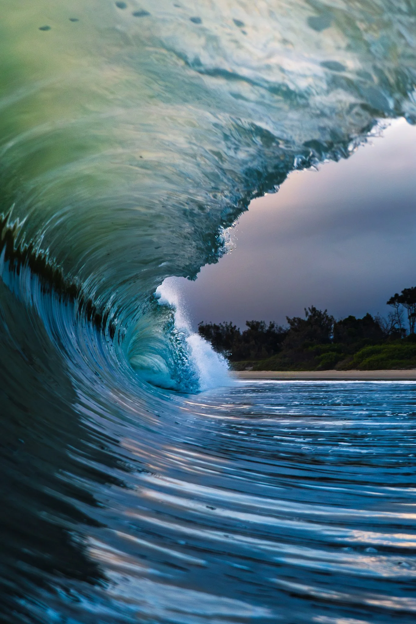 beautiful lines and light inside the wave at Mooloolaba