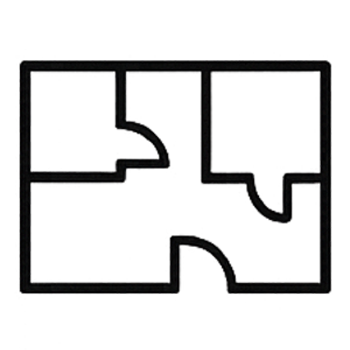 Floor plan of a small apartment with a bedroom, bathroom, and living area.
