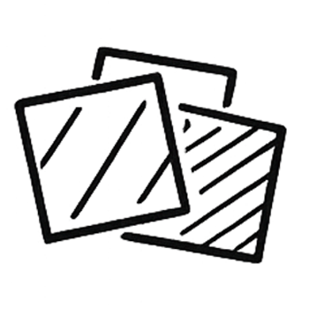 Three glass panes or panels with reflective surfaces