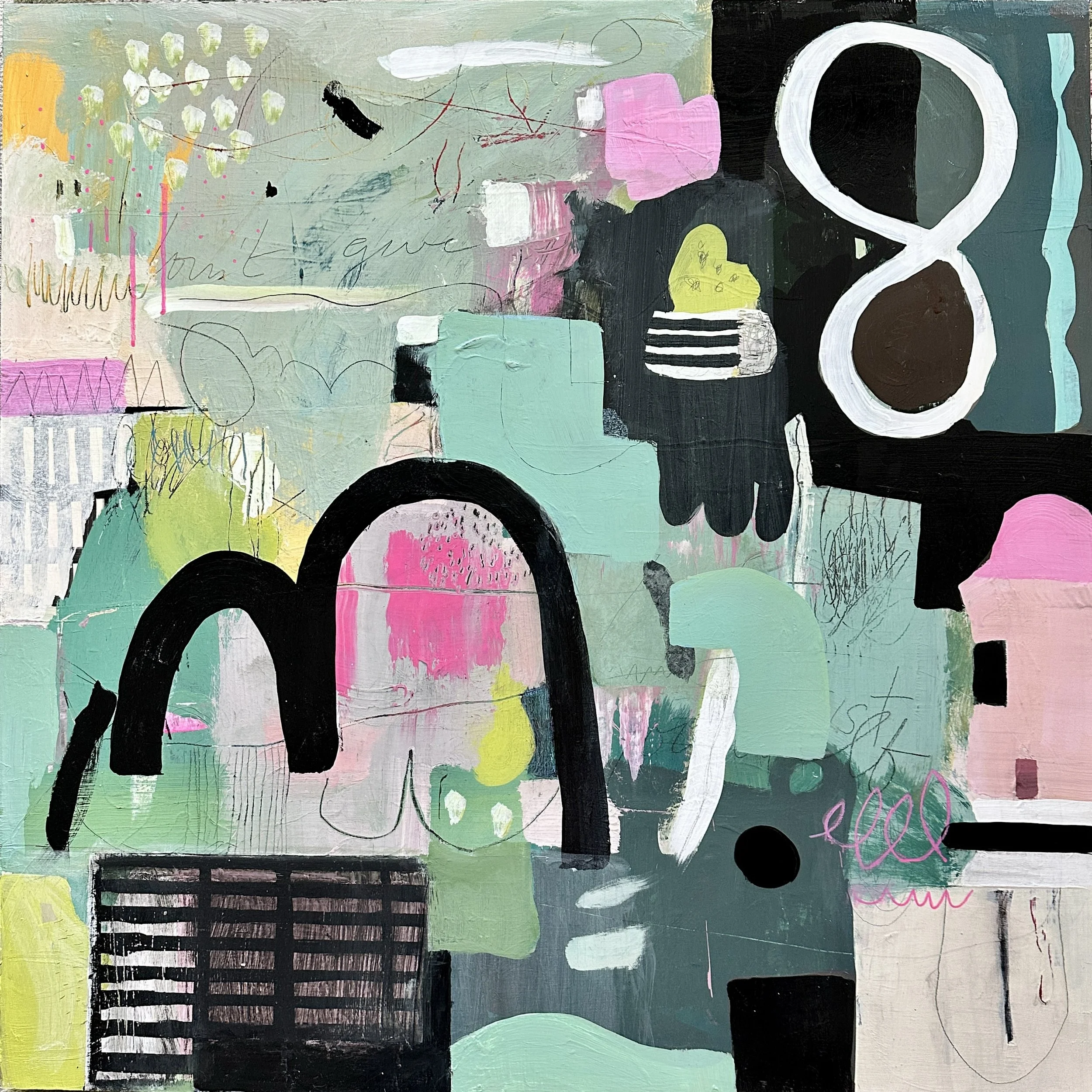 Springtime Comes to the City | 36x36 | Wood Panel