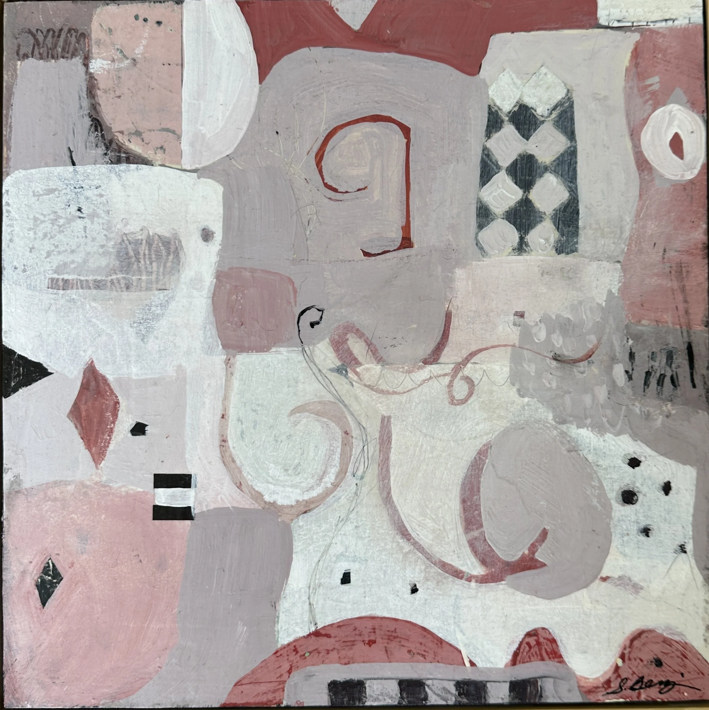 Composition in Pink & Grey | 12x12 | Wood Panel