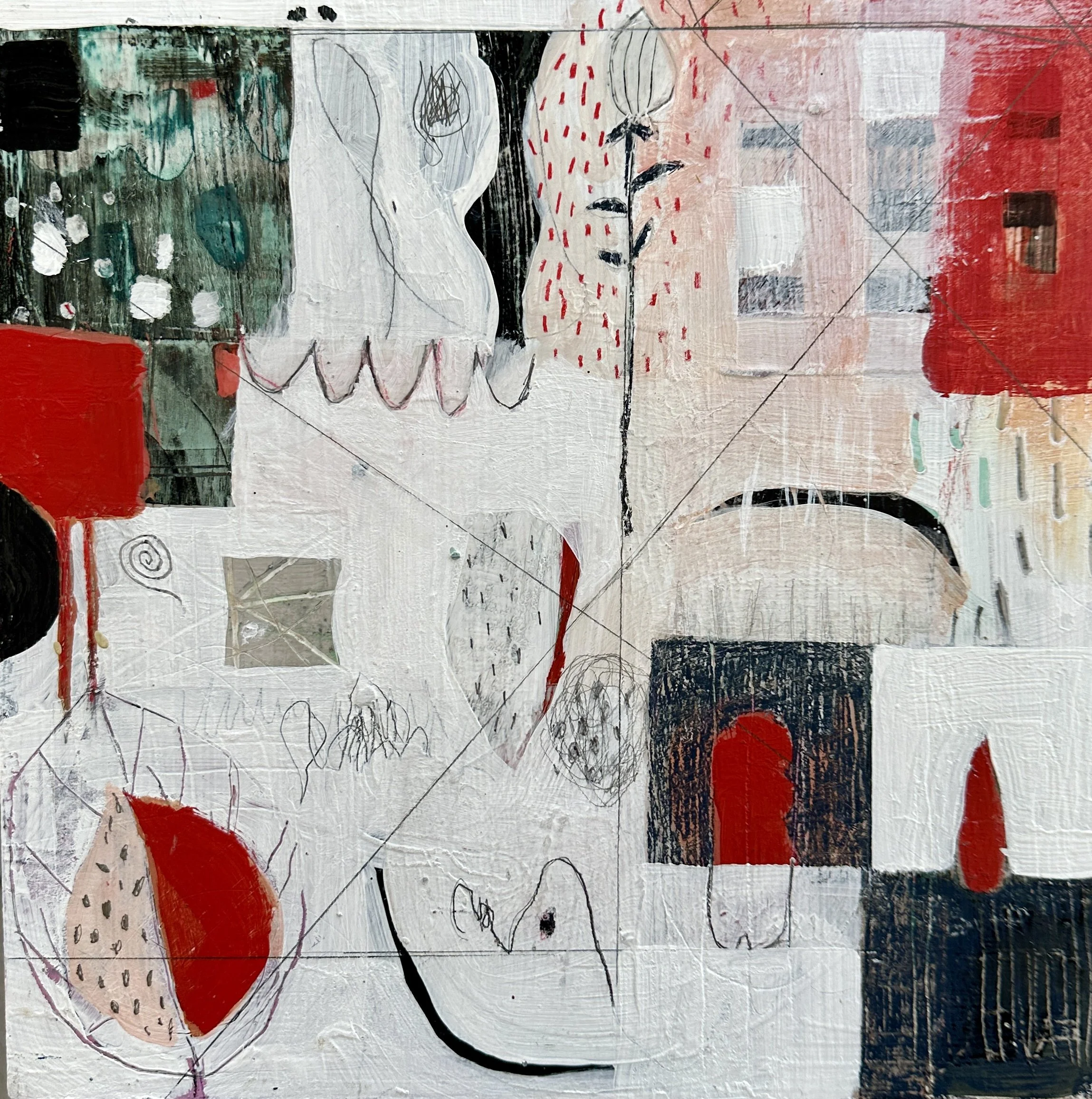 Composition in Red & Blue 3 | 12x12 | Wood Panel