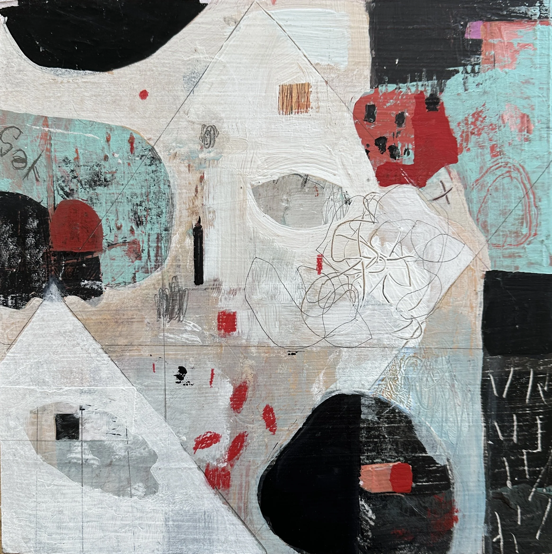 Composition in Red & Blue 2 | 12x12 | Wood Panel