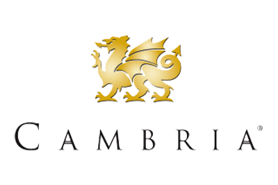Logo of Cambria, one of the world's largest manufacturers of man-made quartz slabs.