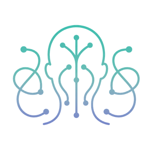 Neon sign of a digital circuit with a brain in the center.