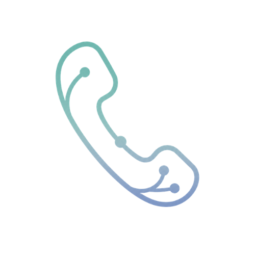 Icon of a telephone handset with a gradient blue color.