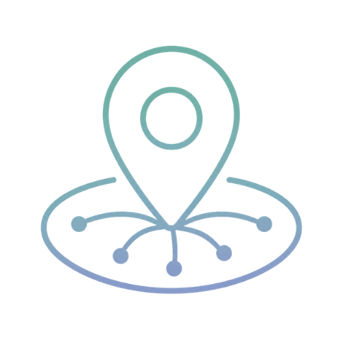 Icon of a location pin above a network node with connecting lines, symbolizing location or mapping technology.