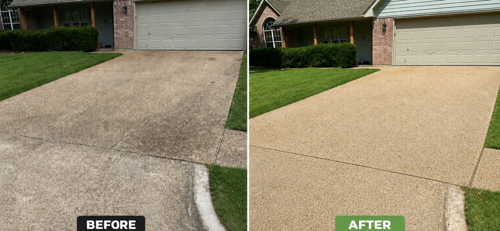 Before and after driveway cleaning in Waxahachie Texas