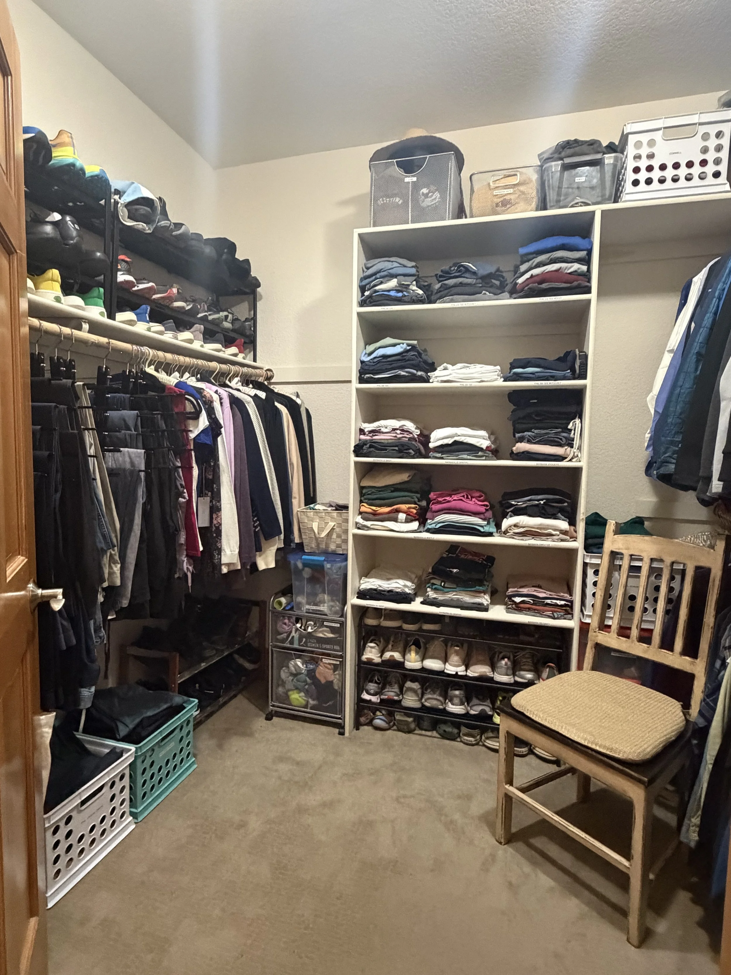 AFTER…Even before the new drawers were installed, the space gave the clients better access to their shoes and hanging and folded clothes.