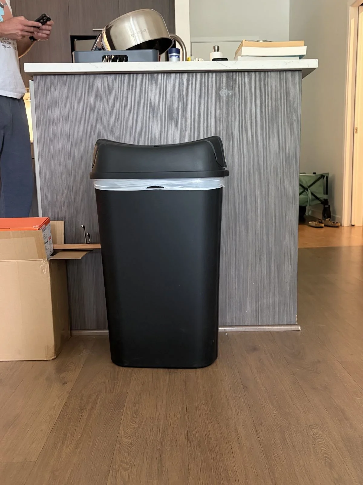 BEFORE…No one wants to see the garbage can and client wanted more counter space at the island.