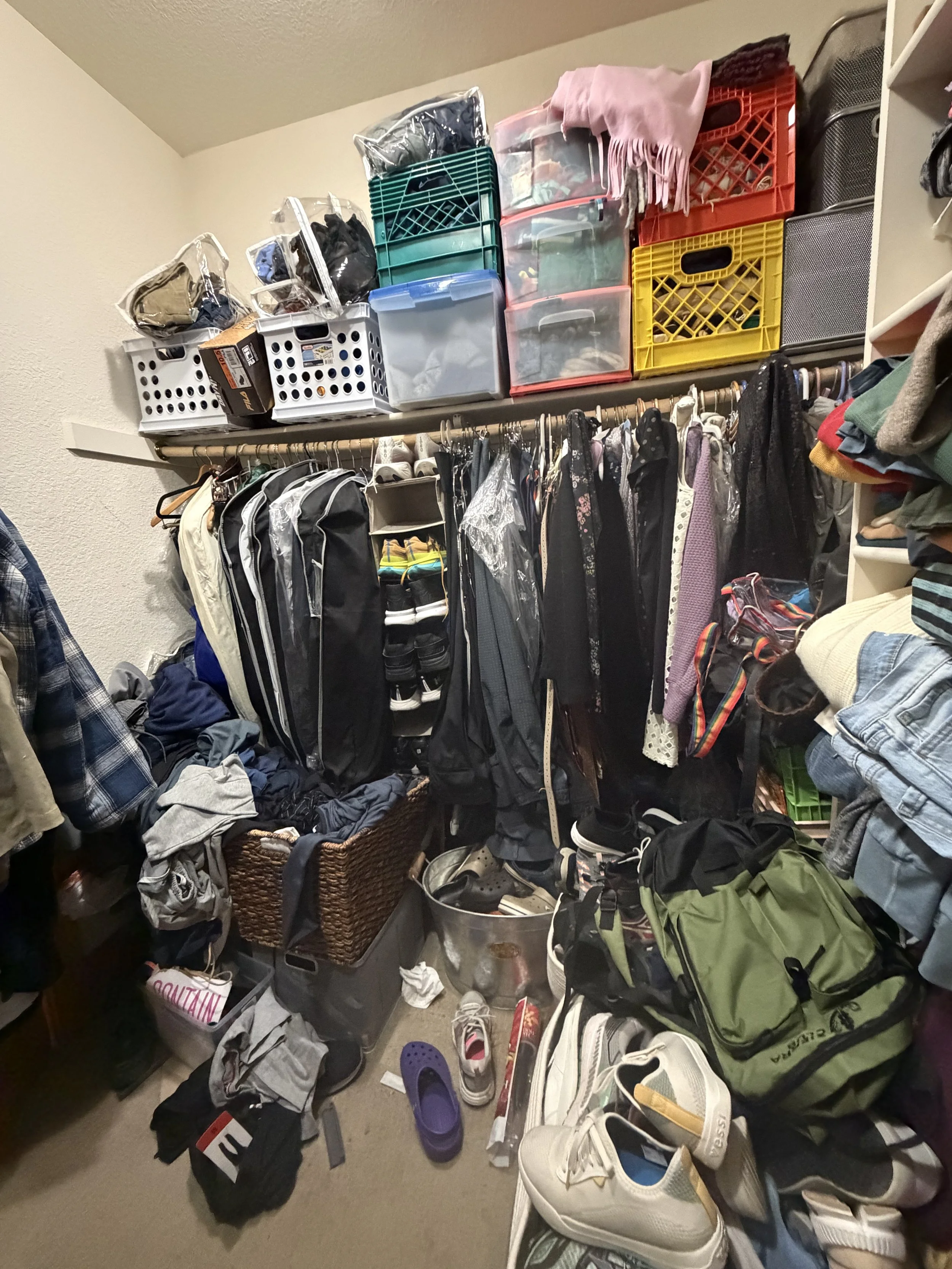 BEFORE…The floor was a trip hazard and nothing was organized. Clients kept buying new items because they couldn't find what they already had.