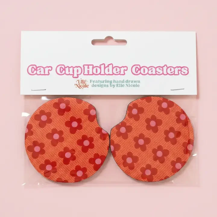 Elle Nicole- Car Cupholder Coasters - Happy Striped Floral