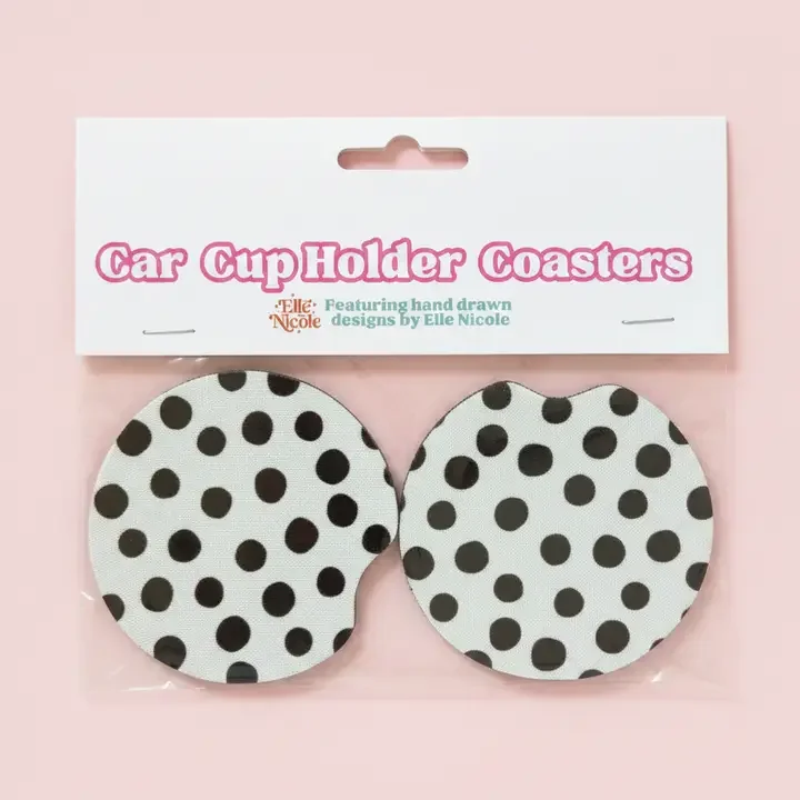 Elle Nicole- Car Cupholder Coasters - Brown Polka Dot