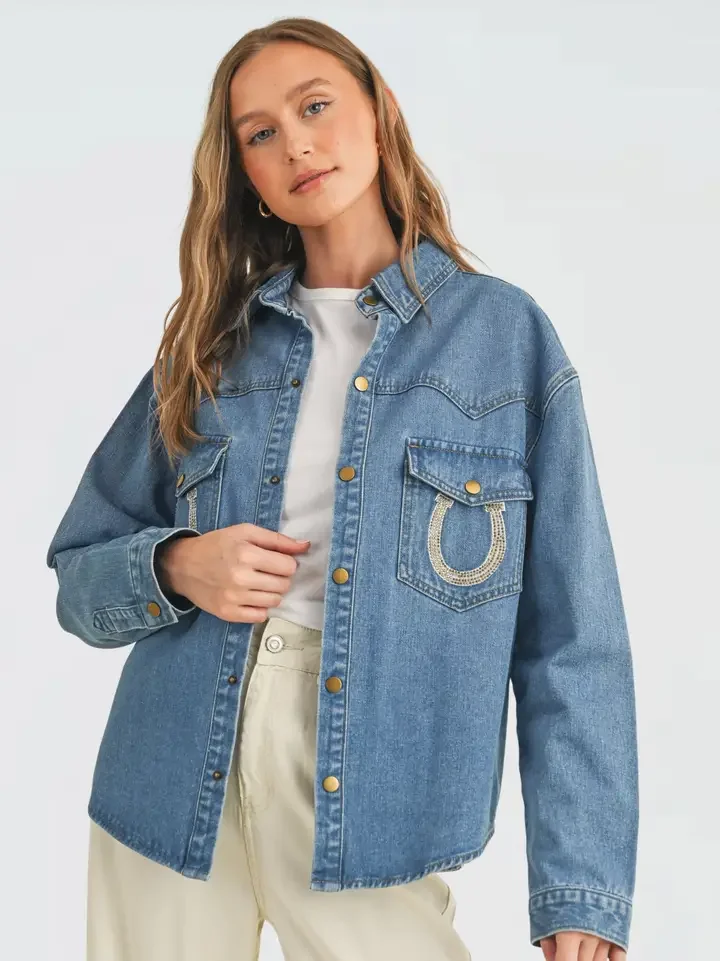 Rhinestone Horseshoe Western Denim Top
