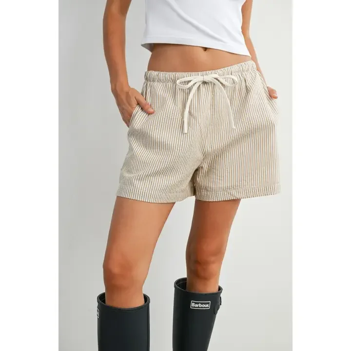 Casual Stripe Drawstring Shorts (Brown)