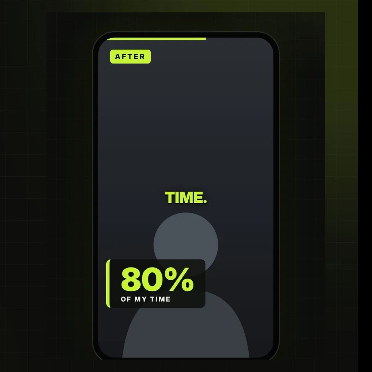 Phone showing a vertical podcast clip with captions and an 80% stat callout.