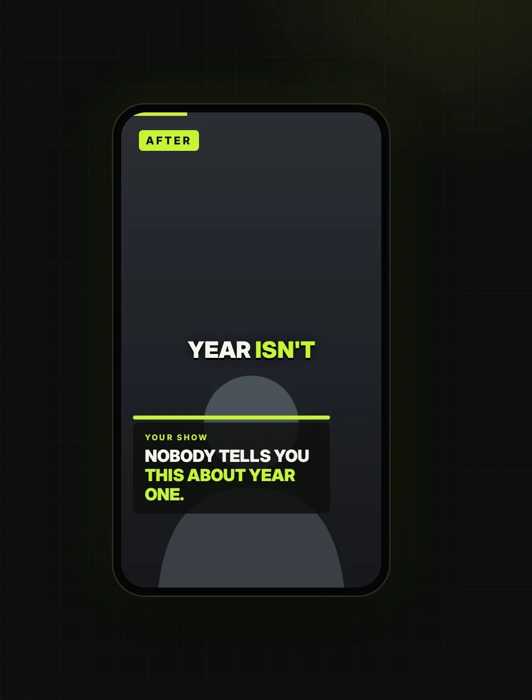 Phone showing a finished vertical podcast clip with captions and a guest name tag
