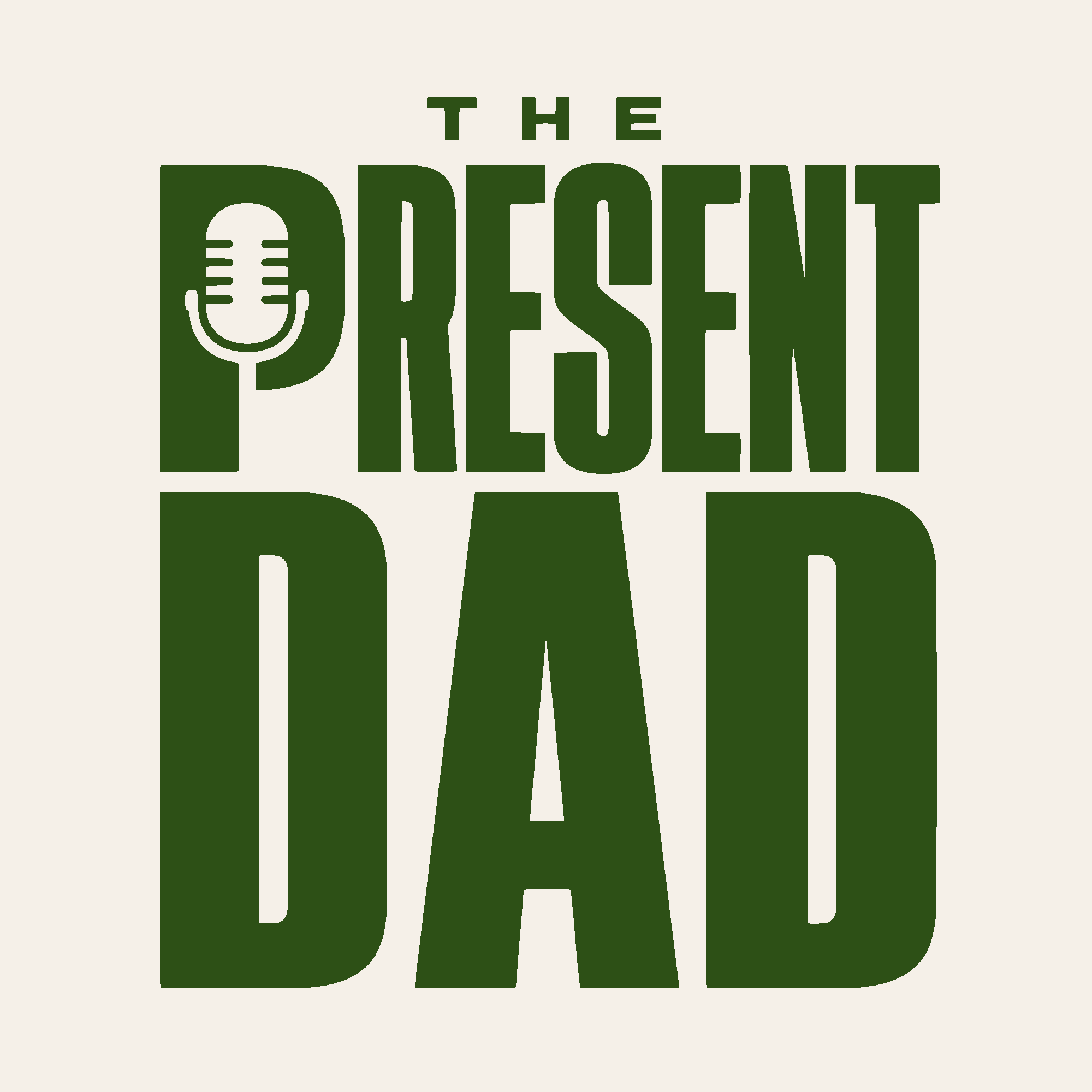Logo for 'The The Present Dad Podcast' featuring a vintage microphone icon and dark green text on a cream background.