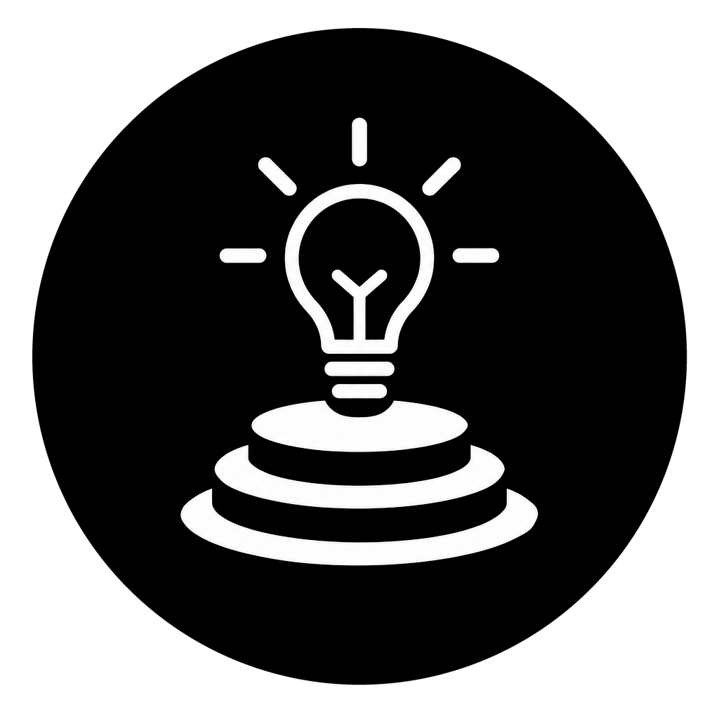 A white lightbulb rises above a tiered platform, symbolizing ideas elevated into an influential thought leadership platform.