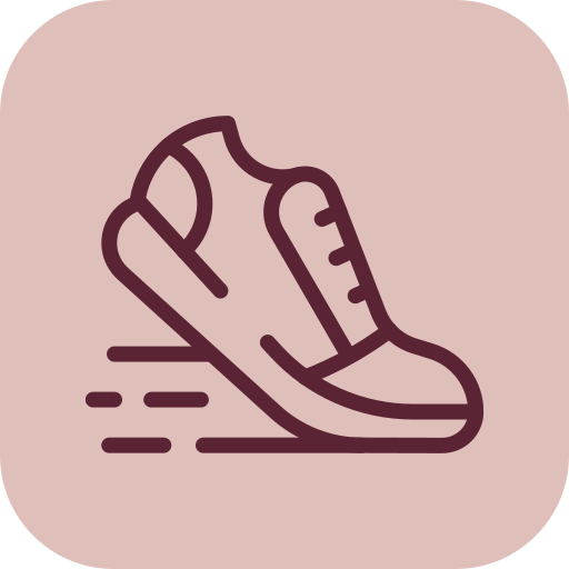 Line drawing of a sneaker shoe in motion, with speed lines indicating movement.