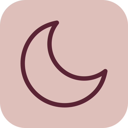 Simple illustration of a crescent moon on a pink background.