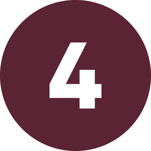 Number four in black on a maroon circular background.