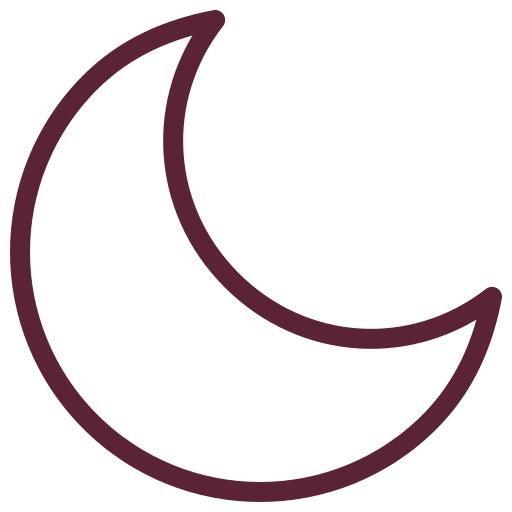Minimalist moon icon in dark red color on a black background.